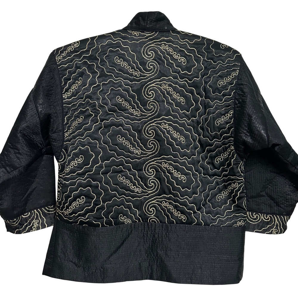 VTG Quilted Haori Jacket Padded Kimono Boho Art Metalic Gold Embroidery Womens M - Picture 2 of 13